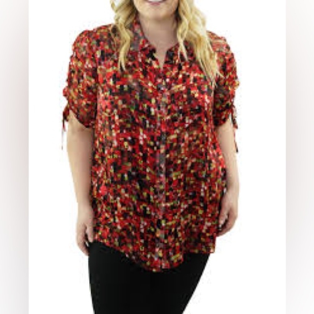 🌹NWT! Red Geo Sheer Blouse